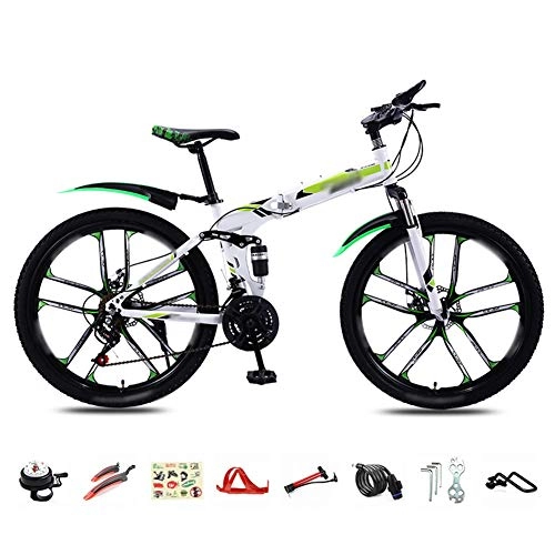 Mountain Bike pieghevoles : SHIN Bici Pieghevole, 26 Pollici Mountain Bike, 30 velocità Bicicletta Unisex Adulto, BMX Bici Piega, Doppio Freno a Disco / Verde / B Wheel