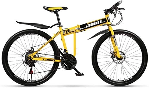 Mountain Bike pieghevoles : Suge 26-inch Doppio Pieghevole Bicicletta Pieghevole Mountain Bike Ammortizzatore off-Road Bicicletta Pieghevole della Bicicletta MTB, Giallo, 27 velocit