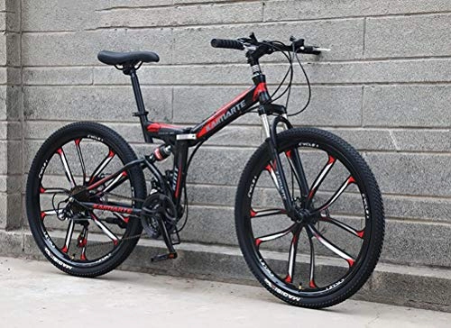 Mountain Bike pieghevoles : Tbagem-Yjr 24 velocità Sport Tempo Mountain Bike for Adulti - Assorbimento Urti Spostando Coda Morbida Bicicletta Pieghevole (Color : Black Red)