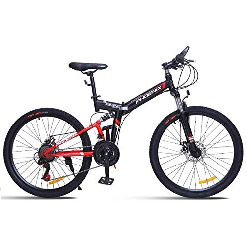 Mountain Bike pieghevoles : WJSW 26"Mountain Bike Unisex Biciclette 24 velocità Freno a Disco con Telaio da 17" Nero e Rosso, Rosso, 24"