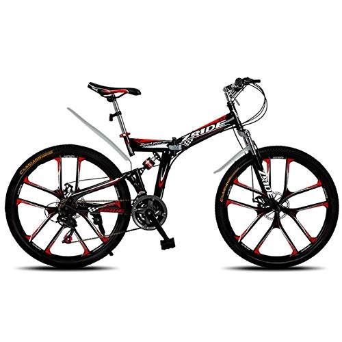 Mountain Bike pieghevoles : WND Mountain Bike  Knife Folding Mountain Bicycle Double Disc Brake Suitable for Adults, Black Red, 27 Speed