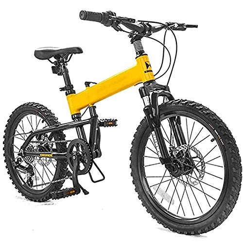 Mountain Bike pieghevoles : WXX Portable Bambini Folding Mountain Bike Lega di Alluminio da 20 Pollici A 6 velocit Sedile Regolabile Messaggio E Il Manubrio A Doppia Altezza del Freno A Disco Damping Bike, Giallo