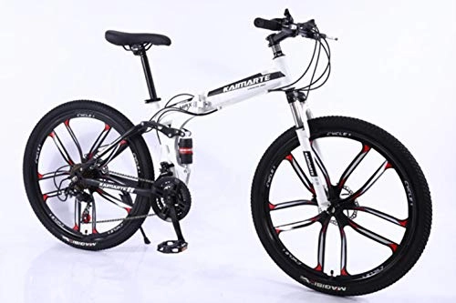 Mountain Bike pieghevoles : WYN Folding Bicycle Mountain Bike 24 And 26 inch Knife High Carbon Steel Double Disc Brake Adult Exercise Mountain Bicycle, 10 Knife Wheel White, 26 inch