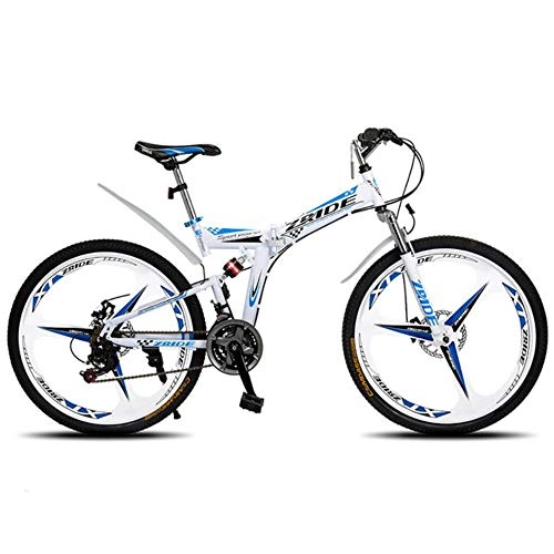 Mountain Bike pieghevoles : WYN Mountain Bike Speed ​​Folding   Double Disc Brake Bicycle Adatto per Adulti, Bianco Blu, 30 velocità