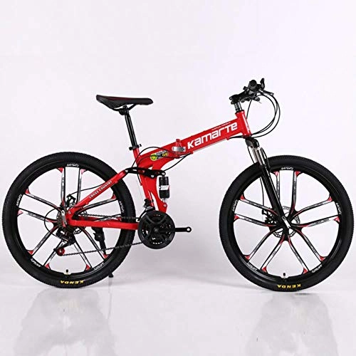 Mountain Bike pieghevoles : WYN Wheel Bikes Carbon Steel Double Disc Brake Sport Bicycles Mountain Bicycle, 10knife Red, 24inch