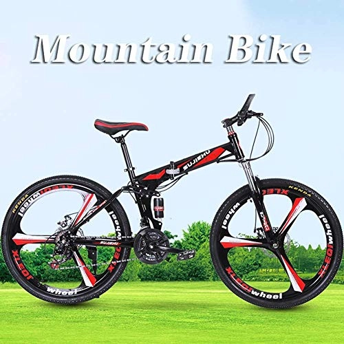 Mountain Bike pieghevoles : XRQ 24" 26" Mountain Bike 26 Pollici 3 Ruote a Raggi Doppia della Sospensione Folding Bike 24 velocità MTB delle Donne degli Uomini Leggero Doppio Shock Biciclette, Nero, 24IN