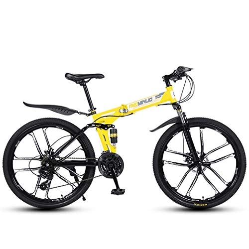 Mountain Bike pieghevoles : YANGHAO-Mountain bike per adulti- 26in in mountain bike a 24 velocità per adulti, telaio a sospensione integrale in alluminio leggero, forcella di sospensione, freno a disco, giallo, e YDLZZXC-09