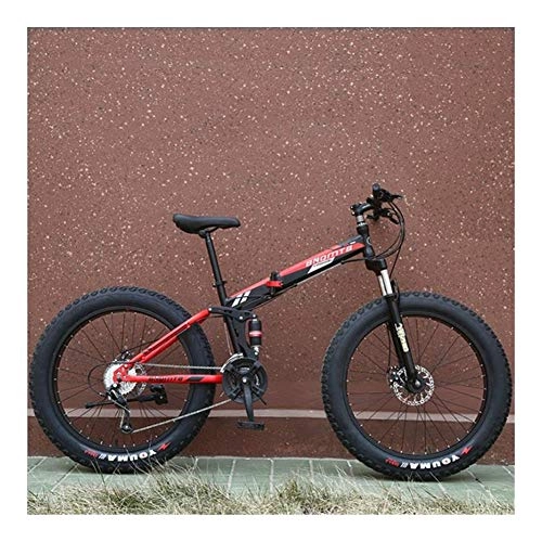 Mountain Bike pieghevoles : YIWU 24" Fat Tire 4.0 7 / 21 / 24 velocità Pieghevole-Frame Mountain Beach Esterno della Bici Pieghevole della Bicicletta (Colore : Red Black, Number of speeds : 21)