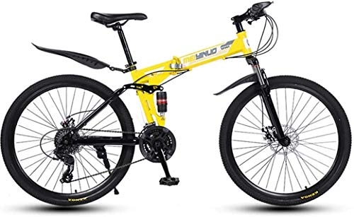 Mountain Bike pieghevoles : YZPFSD 26" 21-velocit Mountain Bike for Adulti, Alluminio Leggero Sospensione Totale Frame, Forcella della Sospensione, Freni a Disco, Giallo