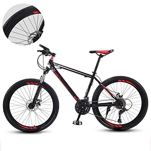 Mountain Bike : 26-21 pollici / 24 / 27 velocità mountain bike, 330lbs portanti, a doppio disco freno urbano pendolare strada bici, acciaio ad alto tenore di carbonio telaio della bicicletta ultraleggero, Black red, 30