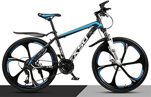 Mountain Bike : Bicicletta, Mountain Bike in Acciaio ad Alto tenore di Carbonio 26 Pollici Ruota a Raggi Doppia Sospensione, MTB da Uomo (Color : Black Blue, Size : 21 Speed)