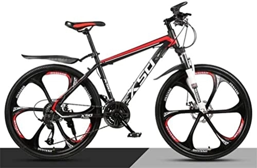 Mountain Bike : Bicicletta, Mountain Bike in Acciaio ad Alto tenore di Carbonio 26 Pollici Ruota a Raggi Doppia Sospensione, MTB da Uomo (Color : Black Red, Size : 21 Speed)