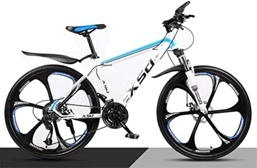 Mountain Bike : Bicicletta, Mountain Bike in Acciaio ad Alto tenore di Carbonio 26 Pollici Ruota a Raggi Doppia Sospensione, MTB da Uomo (Color : White Blue, Size : 24 Speed)