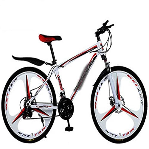 Mountain Bike : Biciclette Ibride da Uomo E da Donna, 21 Velocità-30 velocità, Ruote da 24 Pollici, Biciclette A Doppio Disco, più Colori (Color : White Red, Size : 24 Inches)