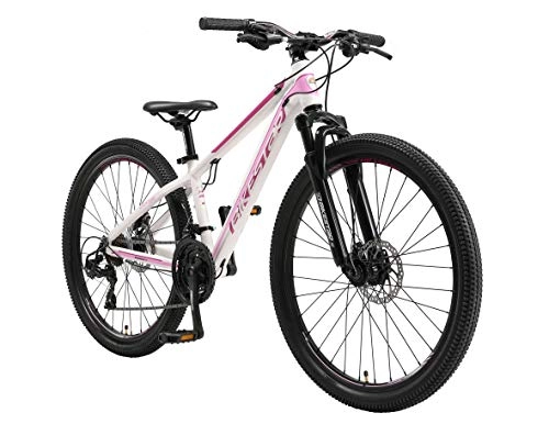 Mountain Bike : BIKESTAR Hardtail Mountain Bike in Alluminio, Freni a Disco, 26" | Bicicletta MTB Telaio 13" Cambio Shimano a 21 velocità, sospensioni | Bianco