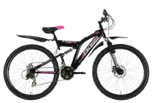 Mountain Bike : BOSS Stealth G, Bici a Doppia Sospensione da Donna, 66 cm, Colore: Nero / Rosa