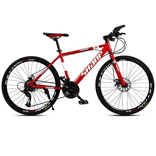 Mountain Bike : Country Mountain Bike, Lega di alluminio ruota dell'ammortizzatore da 24 / 26 pollici, freno a doppio disco fuoristrada, cambio da bicicletta, MTB per adulti con sedile regolabile, Rosso, 24 inch 21 speed