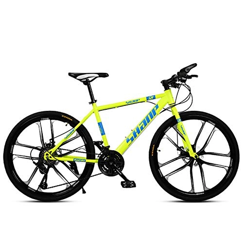 Mountain Bike : CSZZL Mountain Bike da 26 Pollici, City Bike Hard-Tail con Freno a Doppio Disco, sedili Regolabili, Mountain Bike con Ruota da Dieci coltelli in Alluminio-Dieci coltelli Gialli_27Speed