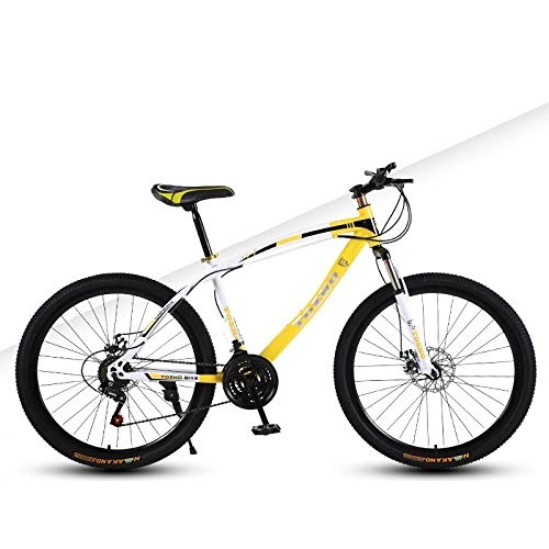 Mountain Bike : DGAGD Bicicletta da 24 Pollici Mountain Bike per Adulti con smorzamento a velocità variabile Bicicletta Fuoristrada a Doppio Disco con Ruote a Raggi-Bianco Giallo_21 velocità