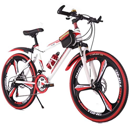 Mountain Bike : Dsrgwe Mountain Bike, Mountain Bike, 26inch a rotelle, in Acciaio Biciclette Telaio, Doppio Freno a Disco e Sospensione Anteriore (Color : White+Red, Size : 21 Speed)