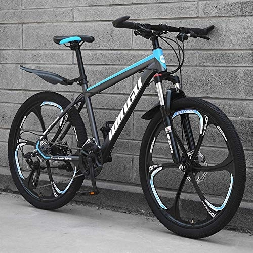 Mountain Bike : Elegante Mountain Bike 21 velocità Telaio in Acciaio al Carbonio Bici da Strada Unisex Ruote da 24 / 26 Pollici, Blu, 24 Pollici