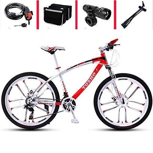 Mountain Bike : Elegante Mountain Bike, Doppio Freno Fuoristrada da Corsa per Uomini e Donne Scooter Bicicletta per Adulti 26 Pollici / Bicicletta a 30 velocità, Rosso, 24 Pollici