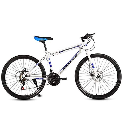 Mountain Bike : FXMJ Bicicletta da 24 Pollici Mountain Bike per Adulti, 27 Comfort Hybrid Comfort Bike con Doppio Freno a Disco, Bici MTB a Sospensione Completa, White Blue