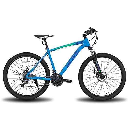 Mountain Bike : Hiland Mountain bike da 26 / 27, 5 pollici, con telaio in acciaio, forcella ammortizzata per bicicletta, Urban Commuter, City, colore: blu