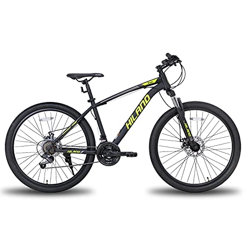 Mountain Bike : Hiland Mountain bike da 26 / 27, 5 pollici, con telaio in acciaio, forcella ammortizzata per bicicletta, Urban Commuter City, colore: nero / giallo