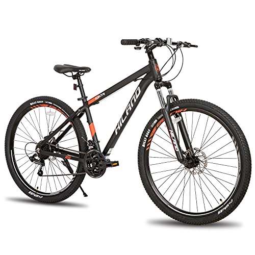 Mountain Bike : Hiland, mountain bike da 29", con ruote a raggi, telaio in alluminio, cambio a 21 marce, freno a disco, forcella ammortizzata, telaio da 432 mm, colore: nero