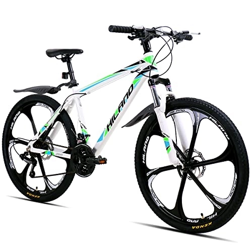Mountain Bike : Hiland Mountain Bike MTB 26 pollici con telaio in alluminio da 17 pollici, forcella ammortizzata a 6 raggi, bici da uomo e donna, colore bianco