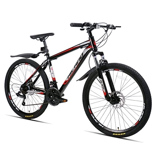 Mountain Bike : Hiland Mountain Bike MTB 26 pollici con telaio in alluminio da 17 pollici, forcella ammortizzata, ruote a raggi, bici da donna monopezzo nero e rosso