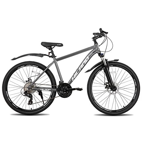 Mountain Bike : Hiland VTT Vélo 27, 5 Pouces Pour Homme et Femme Shimano Avec 24 Vitesses Frein à Disque Vélo Adolescent Gris..