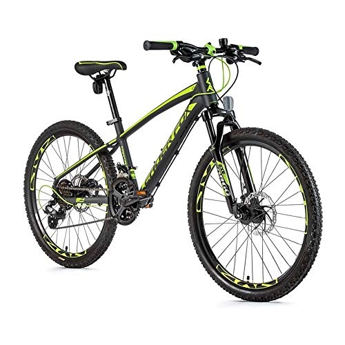 Mountain Bike : Leader Fox - Bicicletta in alluminio da 24", freni a disco Shimano a 21 marce, colore: grigio / verde