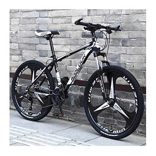 Mountain Bike : LHQ-HQ Mountain Bike 24 Pollici in Alluminio Leggero A 24 velocità, per Adulti, Donne, Adolescenti, Black And White