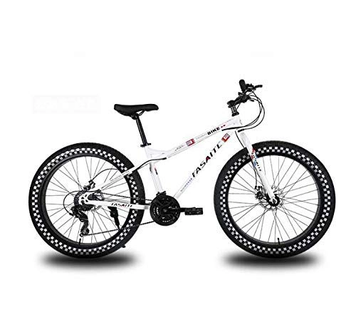 Mountain Bike : LUO Bicicletta, Ruota da 26 pollici Mountain Bike per adulti, Bicicletta con hardtail per pneumatici grassi, Telaio in acciaio ad alto tenore di carbonio, Freno a doppio disco, Blu, 24 velocità, bianc