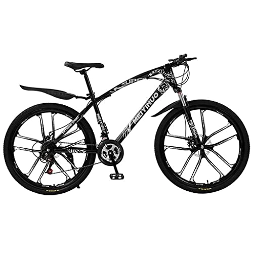 Mountain Bike : LZZB 26 Ruote Mountain Bike Daul Freni a Disco 21 / 24 / 27 velocità Sospensione Anteriore per Bicicletta da Uomo MTB con Telaio in Acciaio al Carbonio (Dimensioni: 24 velocità, Colore: Blu) / nero / 21