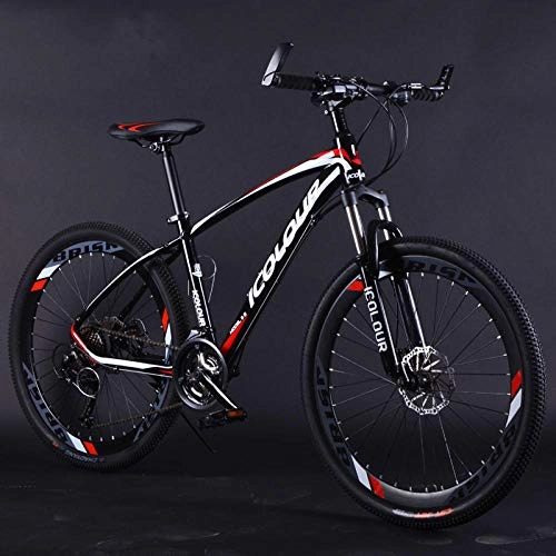 Mountain Bike : MOBDY Freni a Doppio Disco da 26 Pollici in Lega di Alluminio per Mountain Bike a velocità variabile con Assorbimento degli Urti per Uomo e Donna Bicicletta-Black_Red_21speed