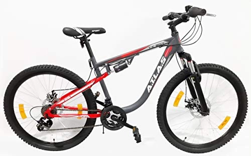 Mountain Bike : Mountain bike da 26'' Atlas con doppio freno a disco – 18 velocità con impugnatura revoshift, ruota libera e cambio Shimano