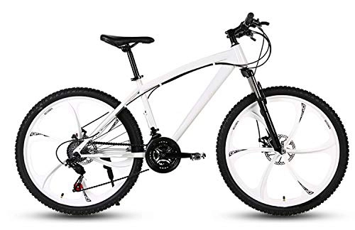 Mountain Bike : Mountain bike per adulti a velocità variabile da 24 / 26 pollici, bici a sospensione completa, ammortizzatore off-road a doppio freno per uomo e donna-Disco da taglio bianco 6_21 velocità-24 pollici