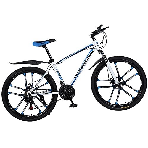 Mountain Bike : Mountain bike per adulti, bicicletta con freno a doppio disco a 21 velocità Telaio in lega di alluminio, guida antiscivolo e assorbimento degli urti, per il lavoro in bicicletta all'aperto, Blu, 26inch