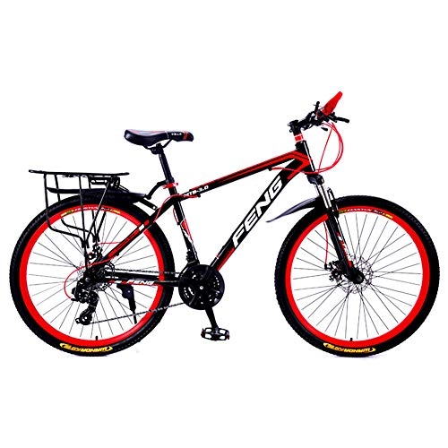 Mountain Bike : Mountain Bike per Uomo E Donna, Corona di Posizionamento A 3 velocità, Ammortizzatore Anteriore MTB, Bici da Mountain in Acciaio al Carbonio Ad Alto Tenore di Carbonio, Black Red, 24inch 24speed