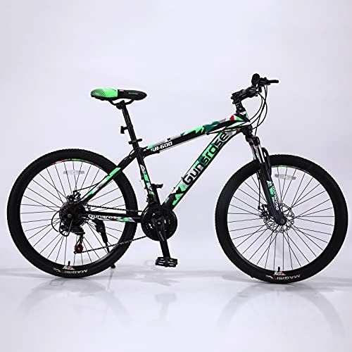 Mountain Bike : Pateacd - Bicicletta da mountain bike da 26", cambio Shimano a 21 velocità, con forcella a sospensione, con freni a disco, per donne, uomini, ragazze, ragazzi, colore verde