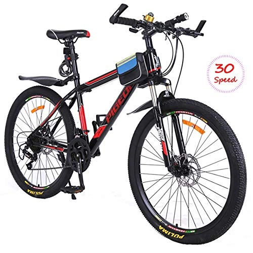 Mountain Bike : PXQ - Bicicletta per Adulti con Freni a Disco Doppio, Mountain Bike, 26", 30 velocità, con Ammortizzatore, Nero, 26Inch