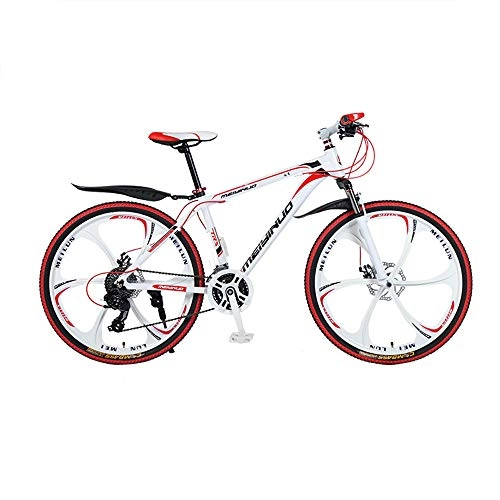 Mountain Bike : SANJIBAO Mountain Bike da 26 Pollici, Bici A Doppio Disco Sospensione Completa Bici da MTB Doppia Sospensione, Mountain Bike in Alluminio, Sedile Regolabile, 6 Ruote Falcianti, Rosso, 21 Speed