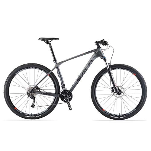 Mountain Bike : SAVADECK DECK2.0 Mountain bike in fibra di carbonio, MTB 26" / 27, 5" / 29"Bicicletta da montagna con coda rigida completa a 27 velocità con gruppo M2000 (Nero grigio, 29 * 15)