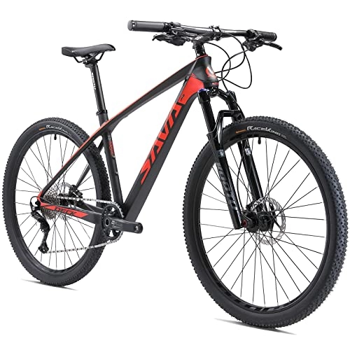 Mountain Bike : SAVADECK Flamme1.0 Carbon Mountain Bike 27.5" / 29" Telaio in Fibra di Carbonio Hardtail Mountain Bike Ultralight XC MTB con Trasmissione Shimano Deore M6100 a 12 velocità (Nero Rosso, 29 * 19'')