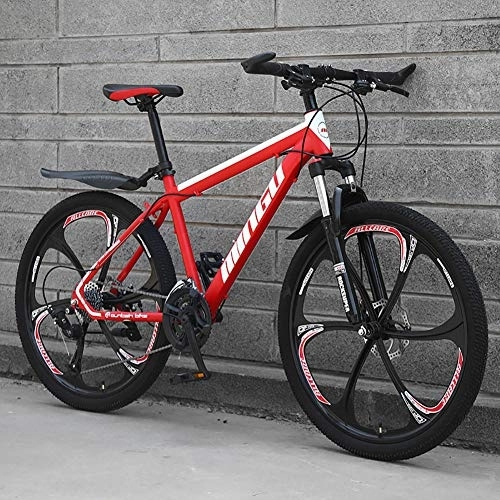 Mountain Bike : Uomo Mountain Bike, 24 Pollici Hardtail Bici MTB, Freno A Doppio Disco Telaio in Alluminio, Bicicletta da Montagna con Sospensione Anteriore E Sedile Regolabile Rosso - 6 Spoke 30 velocità