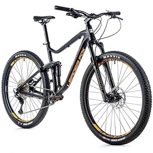 Mountain Bike : Velo - Muscolo per mountain bike 29 Leader Fox Harper 2021, tutto sospesa nero opaco e arancione, 11 V, telaio da 21, 5 pollici, altezza 55 cm, XL - per adulti da 185 cm a più)