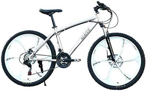 Mountain Bike : WSJYP Mountain Bike per Adulti 26 Pollici, Mountain Bike in Acciaio al Carbonio, Freno a Disco MTB a Sospensione Completa da 21 velocità, White